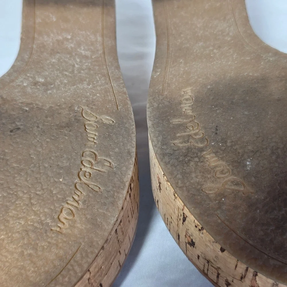 Sam Edelman Women Coral Pink Patent Cork Wedge Platform Sandals S1654 Size 6.5M